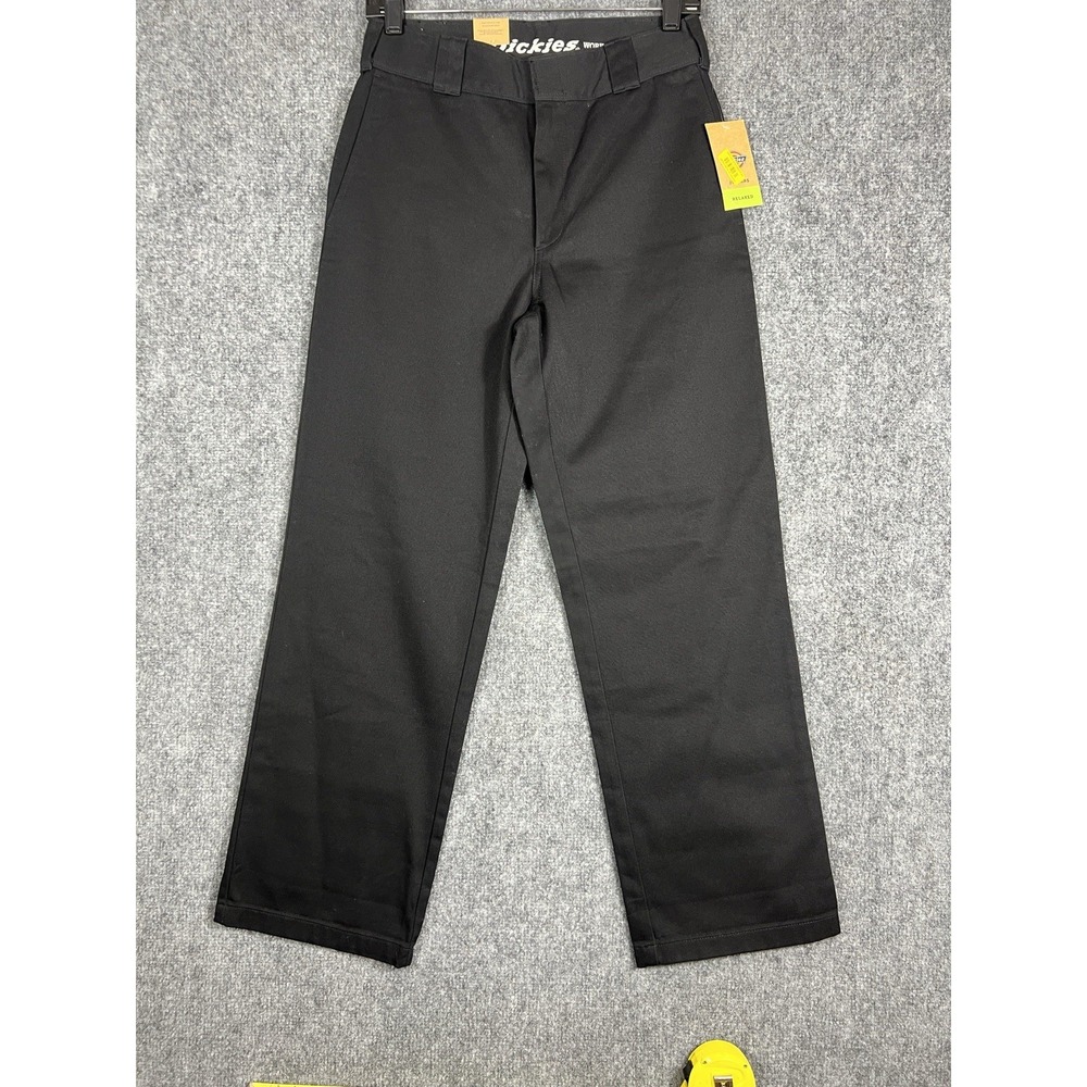 Dickies Juniors Cropped Work Pants Black Relaxed High Rise Twill NWT